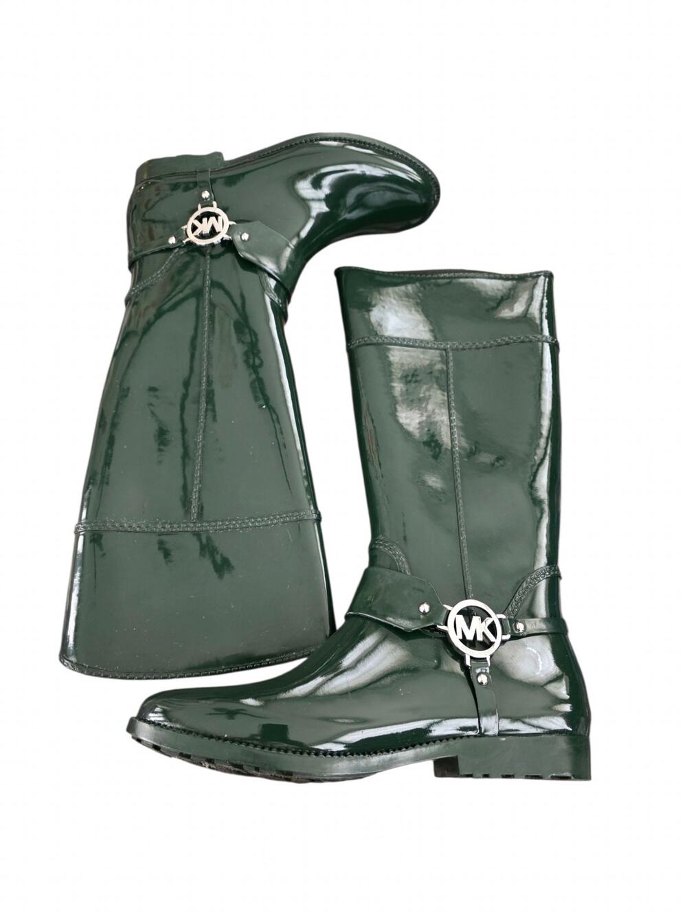 Michael Kors Women’s Size 10 Green Rubber Rain Boots Tall Knee High MK Logo